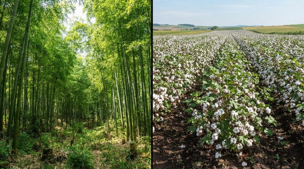 Split-screen comparison photograph: left side showing lush g