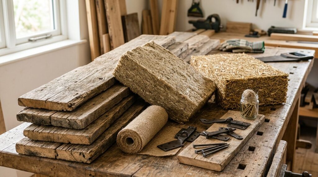 Close-up detail shot of sustainable building materials for a
