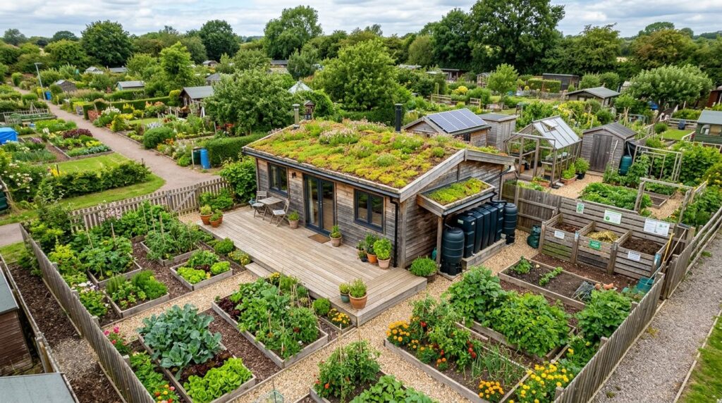 Aerial view of a legally compliant small allotment garden dw