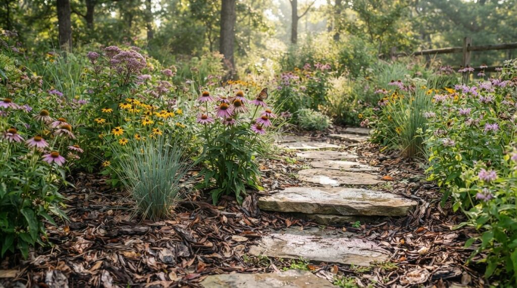 Close-up professional photo of an eco-friendly garden design