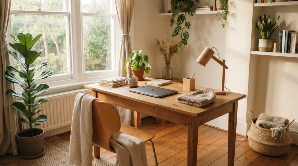 Lifestyle photograph of a sustainable living workspace with